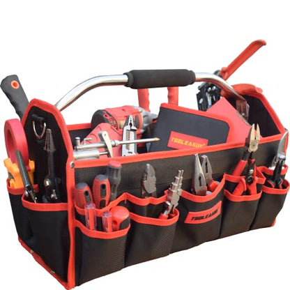 TOOLEAGUE 19 Inches Heavy Duty Tool Bag 25 Pockets,1680D Fabric Tool Bags with Strong Molded Base,Multi-pocket Tool Organizer with Adjustable Shoulder Strap