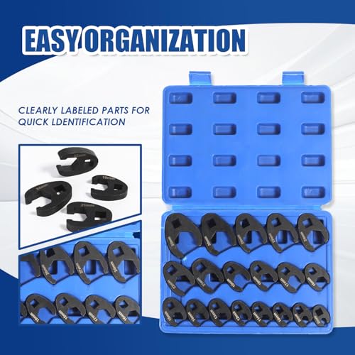 Yonligonju 19PC Crowfoot Flare Nut Wrench Set, Large & Small Metric, Fits 8 to 32 mm Flare Nuts, Works with 3/8" and 1/2" Drives Ratchets Extenders for Nut Removal