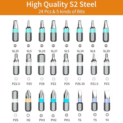 2026 New Tools 24 in 1 Magnetic Ratchet Screwdriver Set, Multi Bit DIY Magnetic Screwdriver Set with Detachable Ratchet Handle, Portable Precision Repair Tool Kit for Furniture, Electronics, Bicycle - size: 24 in 1 Screwdriver Set