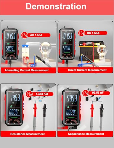 Rechargeable Digital Multimeter 6000 Counts True RMS Smart Tester with 5-Inch Screen, Auto-Range, NCV Detection, Capacitance & Temperature for Home Automotive Industrial Electrical Repairs (Red)