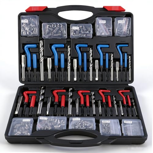 314Pcs Thread Repair Kit, Metric Helicoil Repair Kit with HSS Drill Bits Inserts Taps Break Off Tools: M5 M6 M8 M10 M12, SAE Helicoil Kit: 1/4" 5/16" 3/8" 7/16" 1/2"