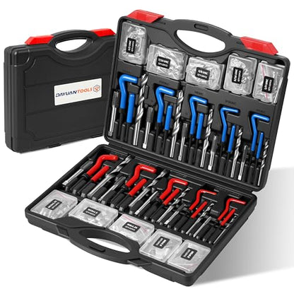 DAYUAN Helicoil Thread Repair Kit SAE Metric, HSS Drill Heli Coil Repair | 320Pcs, SAE & Metric Sizes，135° Split-Point HSS Drill Bits，Stainless Steel Inserts，Repairs Stripped Threads - size: Black -320Pcs-SAE&Metric
