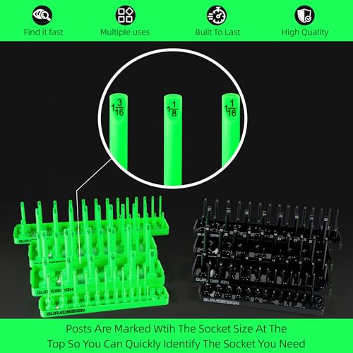 GURADESIGN 8PCS Socket Organizer Set, Socket Holder, 1/4", 3/8", 1/2" Metric & SAE Socket Tools Trays. - style: 8PCS Socket Organizer Tray Set