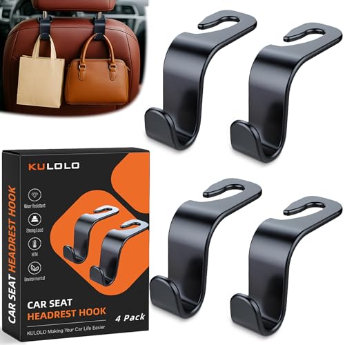 Car Seat Hooks & Purse Holder - 4 Pack Boxed,55 lb Heavy Duty,Eco PP Car Hooks for Purse/Bag/Baby Gear/Gym Bag/Groceries/Cup/,Fits 0.32-0.55”Car Headrest Rods (Black) - color: Black