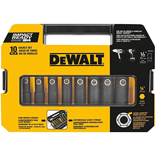 DeWalt Impact Socket Set 1/2 Drive, 10 Piece 1/4" to 1/2" Impact Socket Adapter Set (DW22812) One Size(Pack of 12) - size: One Size (Pack of 2)