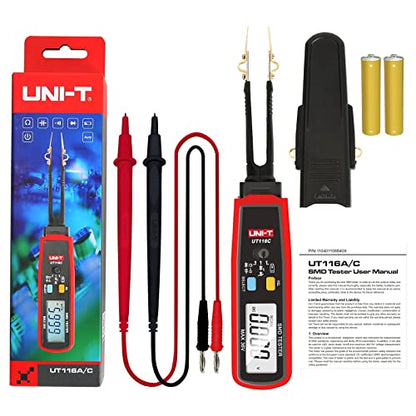UNI-T UT116C Digital Smart SMD Tester Intelligent Diode Continuity Resistor Capacitor LED Battery Test Mini Multi Tester, 6000 Counts Auto Ranging, Resistance Capacitance DC Voltage