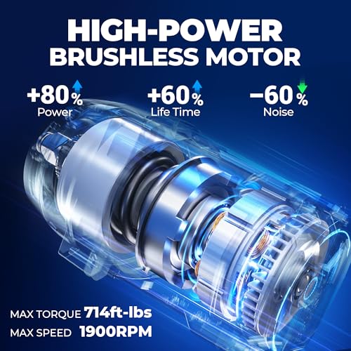 Dong Cheng 20V Brushless 1/2" Impact Wrench, Max Torque 1254 Ft-lbs (1700Nm), Cordless Impact Gun with 3-Mode Speed, LED, Includes 5.0Ah Battery, Charger, Sockets & Case - style: 1x5.0Ah Battery