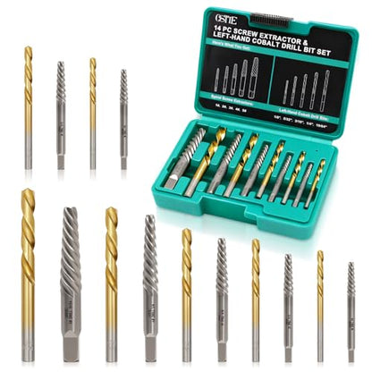 Screw Extractor Set with Left Hand Drill Bits 14Pcs | 35# Cr-Mo & 6542 HSS, Removes Stripped Screws & Broken Bolts, Easy Out Tool, for Automotive & Home Repair