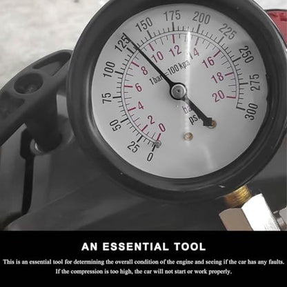 Compression Tester Kit, Petrol Gas Engine Cylinder Pressure Gauge with Adapters, Professional Small Engine Compression Tester Range of 0-300 PSI for Car Motorcycle
