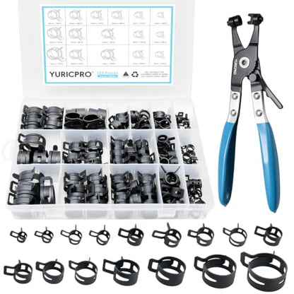 130Pcs 6-25mm Spring Band Hose Clamps With Hose Clamp Plier Assortment Kit，Constant Tension Radiator Hose Clamps，for Fuel Lines, Silicone, Vacuum Hoses，Water Pipe