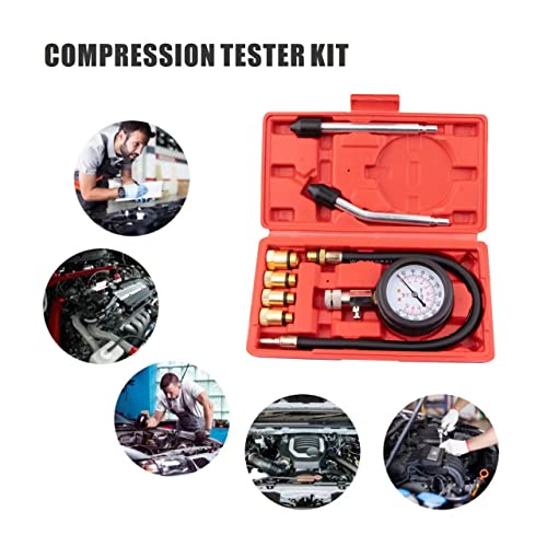 Yonligonju 8PCS Compression Tester Kit 0-300 PSI Petrol Gas Engine Cylinder Pressure Gauge Automotive Tool for Motorcycle Car Truck (Red) - color: Red