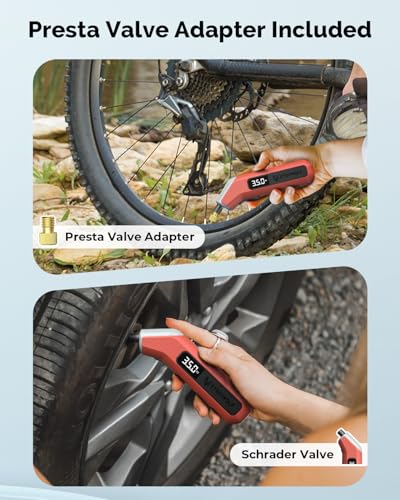 ETENWOLF T300 Plus Tire Pressure Gauge 3-200 PSI with Presta Valve Adaptor | Replaceable AAA Batteries, ANSI B40.7 Grade 2A (±0.5%) Accuracy, Digital Tire Gauge with Bright LED Display, Vivid Orange - color: vivid orange