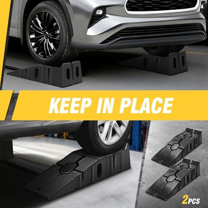 DNA Motoring 7" Car Lift Ramp, 9" Working Width, 2-Pack Vehicle Parking Ramp Stand - 2.5 T G.V.M Capacity for One Pair, Multifunctional Portable Ramp for Car Service, TOOLS-00816-B - size: 35"L x 13"W x 9"H