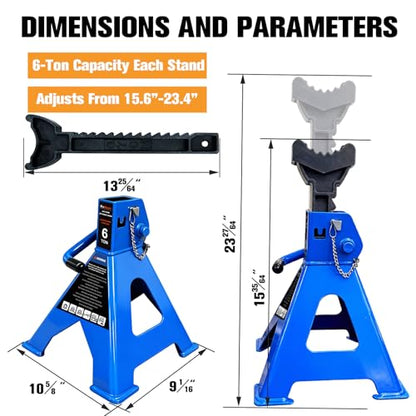 6 Ton Jack Stands Heavy Duty 13,200 LBs,Car Jack Stands for Trucks with Double Pin Locking & Extra Rubber Pads, 15.6"-23.4" Adjustable for Garage, Home,DIY Vehicle Lifting, 1 Pair Blue - size: 6 Ton