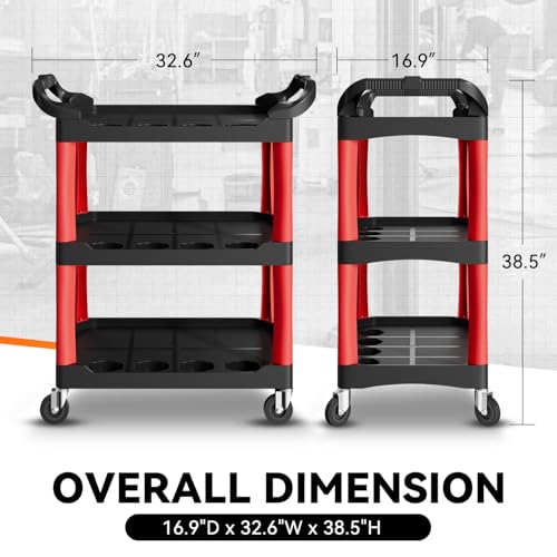 Auto Dynasty 3-Tier Rolling Cart Trolley Storage Detailing Cart with Cup Holders 120kg Capacity on Wheels Fits Home, Garage, Warehouse, Hotel and Workshop Use, Black - style: with Cup Holders