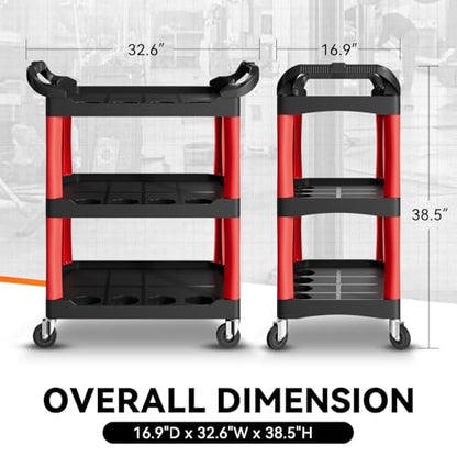 Auto Dynasty 3-Tier Rolling Cart Trolley Storage Detailing Cart with Cup Holders 120kg Capacity on Wheels Fits Home, Garage, Warehouse, Hotel and Workshop Use, Black - style: with Cup Holders