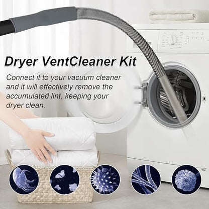 Dryer Vent Cleaner Universal Vacuum Hose Attachment Fits All Vacuums Cleaner Deep Cleaning Tools for Clogged Ducts & Lint Removal (Grey) - color: Gray