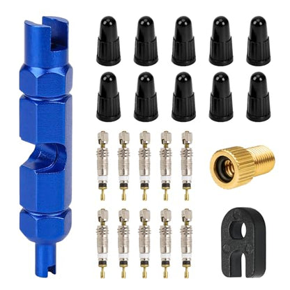 23 PCS Presta Valve Core Repair Kit, Tubeless Auto Tire Stem Cores with Caps Adapter Removal Tool, French Tire Valve Cores Caps Remover Set for Tubeless Road MTB Bike Tires