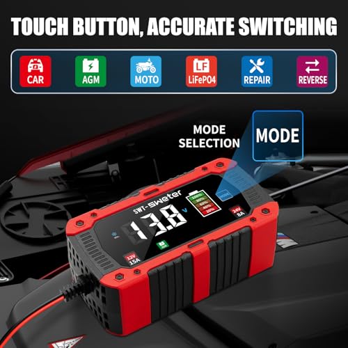 15A Battery Charger, 12V/24V LiFePO4 & Lead Acid Car Battery Charger, Fully Automatic Battery Maintainer w/Overcharge Protection Pulse Repair for AGM, STD, Gel, Deep Cycle Batteries