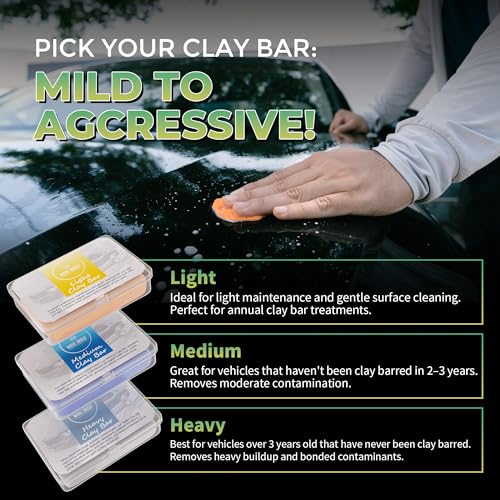 Magic Shield Clay Bar Triple Pack - 100g Each of Light, Medium & Heavy-Duty Clay Bars for Car Detailing - Deep Cleaning & Shine Restoration with Magic Clay Bars for Professional Auto Detailing - size: Triple clay bars w/o spray