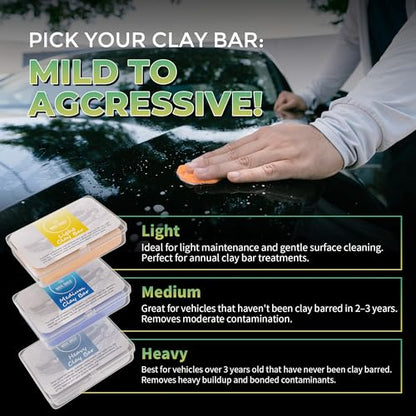 Magic Shield Clay Bar Triple Pack - 100g Each of Light, Medium & Heavy-Duty Clay Bars for Car Detailing - Deep Cleaning & Shine Restoration with Magic Clay Bars for Professional Auto Detailing - size: Triple clay bars w/o spray
