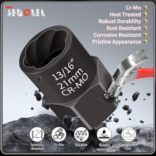5PCS Heavy Duty Bolt Extractor Set, 1/2" Drive Easy Out Bolt Extractor Set, Nut Extractor Set Broken Bolt Extractor Kit for Removing Stripped Lug Nuts, Rounded off Nuts, Bolts, Studs