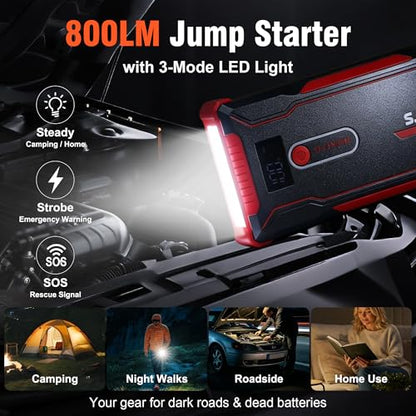 5000A Jump Starter, Car Battery Jump Starter Portable for All Gas/10L Diesel, 12V Jump Box with 59.2Wh High Capacity, Portable Car Battery Jump Starter Power Pack, Battery Jumper Starter Portable