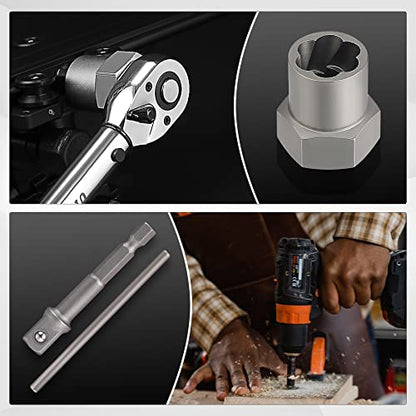15-Pcs Bolt Extractor Set 3/8'' Drive Easy Out Bolt Extractor Set | Stripped Bolt Remover Nut Extractor Set for Damaged, Frozen, Rusted Sockets, Rounded-Off Bolts, Nuts & Screws - size: 15Pcs