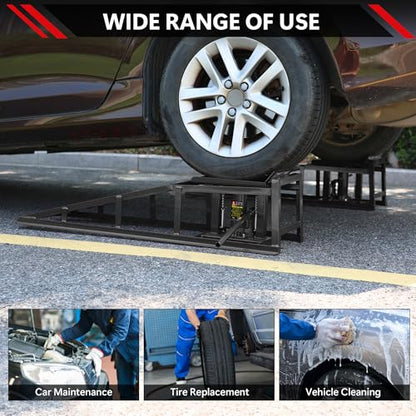 2PCS 5T Hydraulic Car Ramps, Heavy Duty Hydraulic Vehicle Ramps Lift Ramp, Portable Car Ramps for Oil Changes, Car Lifts for Home Garage, Vehicle Auto Garage Repair - color: Black