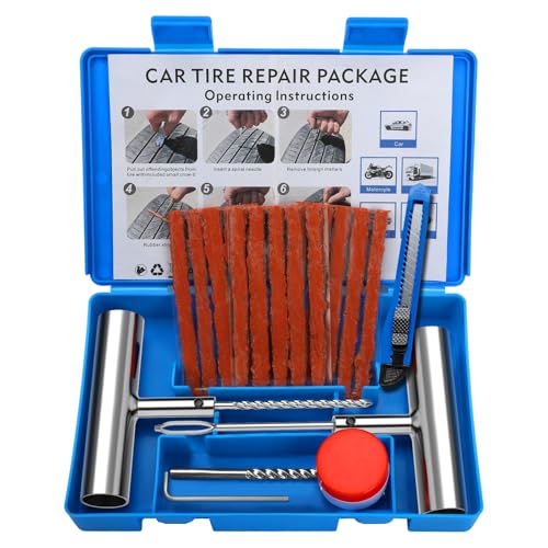 BETOOLL Universal Tire Repair Kit, Heavy Duty 22 Pcs Emergency Tire Plug Kit, for car Motorcycle, Truck, ARB，ATV, Tractor, RV, SUV, Trailer - size: 07- 22pcs (Blue)