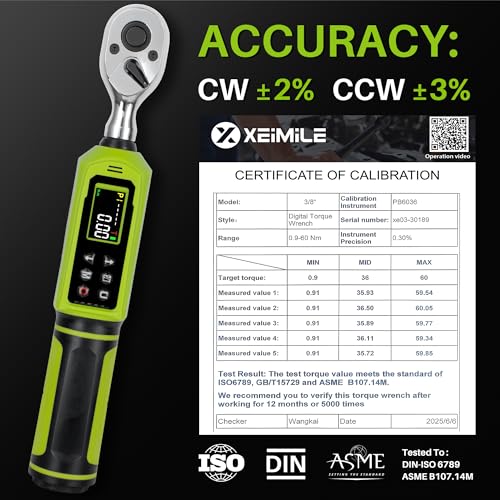 Digital Torque Wrench 3/8"Drive-0.66-44.25Ft.Lb for Bike Motorcycle | Electronic Torque Wrench(0.9-60N.m), Vibration Buzzer LED Indicator, ±2% Accuracy 5 Units for Precision Parts Engine Repair - size: 3/8" 0.66-44.25 Ft-Lb