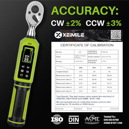 Digital Torque Wrench 3/8"Drive-0.66-44.25Ft.Lb for Bike Motorcycle | Electronic Torque Wrench(0.9-60N.m), Vibration Buzzer LED Indicator, ±2% Accuracy 5 Units for Precision Parts Engine Repair - size: 3/8" 0.66-44.25 Ft-Lb