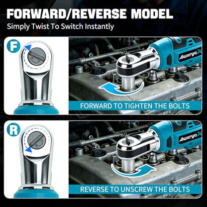 AwxryoX 3/8" Cordless Ratchet Wrench,89 FT-LBS (120N.m) Brushless Electric Ratchet Tool Kit with 2 x 2.0Ah,0-320RPM 21V Matraca Electrica with 7 Sockets,1/2" Adapter for Auto Repair Household DIY