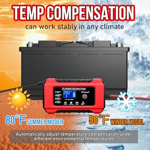 Car Battery Charger-10-Amp 12V and 24V Fully-Automatic Smart Car Battery Charger,Maintainer Trickle Charger for Car Truck Motorcycle Lawn Mower Marine Lead Acid Batteries, Red