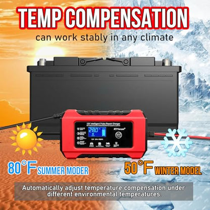Car Battery Charger-10-Amp 12V and 24V Fully-Automatic Smart Car Battery Charger,Maintainer Trickle Charger for Car Truck Motorcycle Lawn Mower Marine Lead Acid Batteries, Red