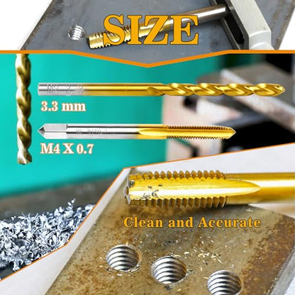M4x0.7 Tap and 3.3mm Drill Bit for Metal,M2 HSS Metric Drill and Tap Set | Combination of Drill and Tap Kit for Metal - size: M4 x 0.7 Tap - 3.3mm Drill