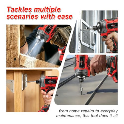 21V Brushless 1/4'' Impact Driver kit,with 2*2.0AH Batteries,300N.m High Torque,4-Speed Adjustable Torque with Memory Function,Variable Speed ＆Brake Stop,LED Light,for Wood Metal Drilling