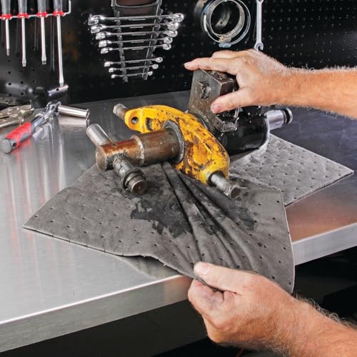 PIG Absorbent Mat Pad in Dispenser Box | 10” W x 13” L | Heavyweight | Absorbs up to 12.8 oz. per pad | 50 Pads per Box | Protect Your Home Garage Basement | PM50837