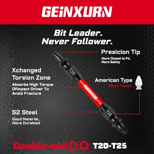 Geinxurn 10Pcs T20-T25 Impact Double End Screwdriver Bit Set, 2.56 in. #2 Torx /#25 Torx Power Driver Bits, Magnetic S2 Steel Two Sides Screwdriver Bits Set with Storage M-Box - style: 2.56"-T20/T25-10PC