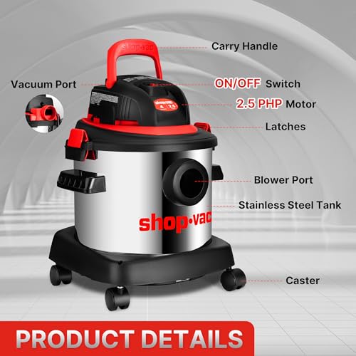 Shop-Vac 5430148 Wet/Dry Vacuum Cleaner, 4 Gallon, 2.5 Peak HP, 1.25 Inch Diameter x 7 Foot Hose, 7 Foot Cord, Ideal for Jobsite, Garage & Workshop