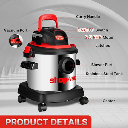 Shop-Vac 5430148 Wet/Dry Vacuum Cleaner, 4 Gallon, 2.5 Peak HP, 1.25 Inch Diameter x 7 Foot Hose, 7 Foot Cord, Ideal for Jobsite, Garage & Workshop