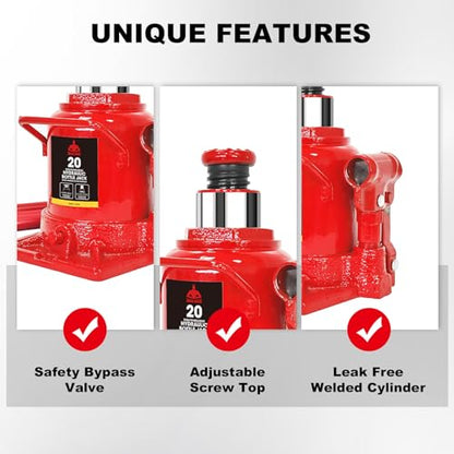Jack Boss Bottle Jack 20 Ton (40,000 LBs) Hydraulic Car Jack, Fit for Auto Truck Repair and House Lift, AS92007A-JB - size: 20T