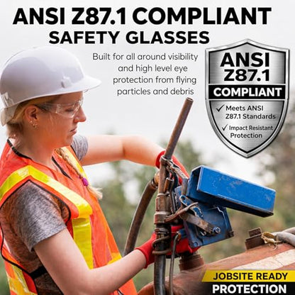 BISON LIFE Clear Safety Glasses – ANSI Z87.1 Certified Scratch & Impact Resistant Eye Protection Goggles for Men & Women - color: Clear/Clear