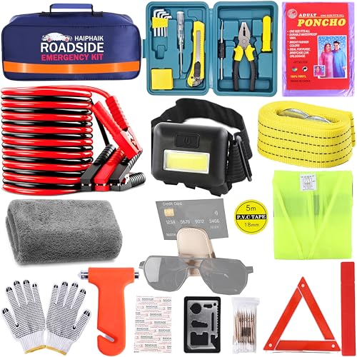 Car Emergency Kit with Jumper Cables Car Safety Kit Vehicle Emergency | Car Emergency Kits for Vehicles Headlamps, Car Glasses Holder, Safety Hammer, Ideal Gifts for New Drivers - size: xxl-24