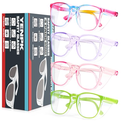 4 Pack Safety Glasses Goggles For Women Anti Fog, Cute Protective Eyewear for Nurses, ANSI Z87+ Anti-Blue Light - color: (Rainbow _Purple _Pink _Green)