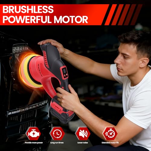 Cordless Car Buffer Polisher Kit with 2Pcs 2.0AH Batteries, Dual Action Polisher, 6 Variable Speed Waxer for Car Detailing, Scratch Removal, Car Buffing & Polishing