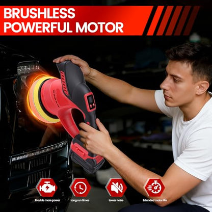 Cordless Car Buffer Polisher Kit with 2Pcs 2.0AH Batteries, Dual Action Polisher, 6 Variable Speed Waxer for Car Detailing, Scratch Removal, Car Buffing & Polishing