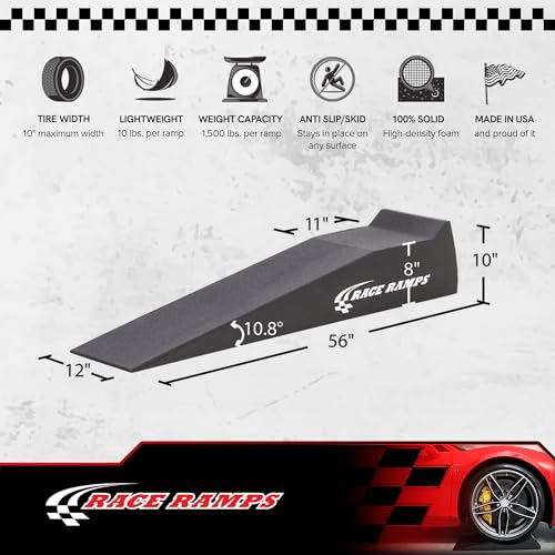 Race Ramps 2-Pack RR-56 Car Ramp, Lightweight Tire Lifts for Maintenance & Display, 10" - Portable Automotive Platform Riser for Loading, Oil Changes and Garage Use