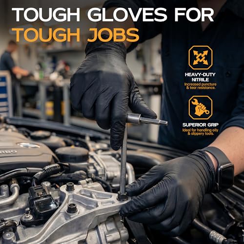 HEAVY DUTY 6 Mil Nitrile Gloves Disposable Latex Free Black Rubber Mechanic Tattoo Cleaning Cooking Gloves 1000PCs - color: Black-1000pcs, size: Medium