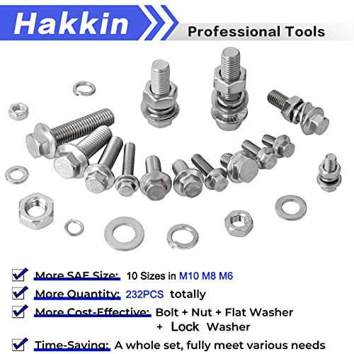 Hakkin 232Pcs Flange Bolts and Nuts Kit M6 M8 M10 Metric Flange Bolt Assortment, 304 Stainless Steel Metric Hex Bolts, M6-1.0 M8-1.25 M10-1.5 Flange Screw Set Nuts and Bolts Assortment Kit - size: 232PCS M6 M8 M10 Flanged Bolts Silver